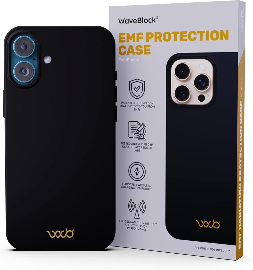 WAVEBLOCK EMF Protection iPhone Case, Radiation Blocker Cell Phone Case, 5G Shield Reduction, Lightweight, USA Patented and Tested in FCC Lab, iPhone 16 Plus Black Matte