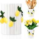 LemonRoad Lemon Kitchen Decor Ceramic Utensil Holder 3D Handmade Lemon Cooking Utensil Crock with Scalloped Edge Design Preppy Storage Caddy Organizer Vase Decor for Christmas Kitchen Countertop Gift