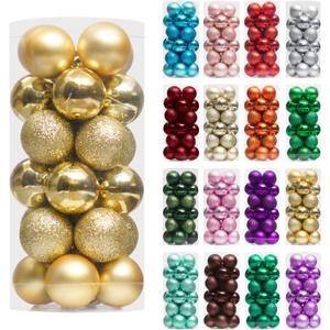XmasExp 24ct Mini Christmas Ball Ornaments Shatterproof Christmas Ornaments Set Decorations for Xmas Tree Balls 30mm/1.18" (Gold)