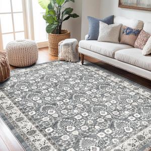 3x5 Area Rug - Light Blue & Grey Persian Floral Small Area Rugs, Washable Non-Slip Throw Rug,Under Table Carpet Rugs for Bedroom 3x5,Kitchen Mat,Entryway