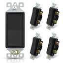 ELEGRP Matte Black Single Pole Decorator Light Switch, 15Amp, 120-277V, Decorative Paddle Rocker Switch Replacement, On/Off Wall Switch, Self-Grounding, Residential/Commercial Grade, UL/CUL (5 Pack)