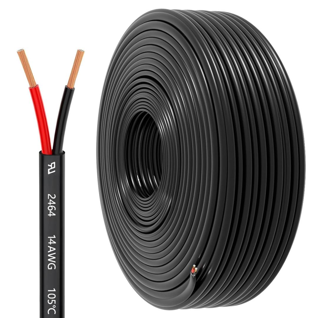 14 Gauge Wire 2 Conductor Electrical Wire, 14 AWG 2.08mm Wire PVC Cord, 12V/24V DC Low Voltage/Copper-clad Aluminum(CCA)Flexible/2 Wire for Automotive Wire LED Strips Lamp Lighting Marine(15.3M/50FT)