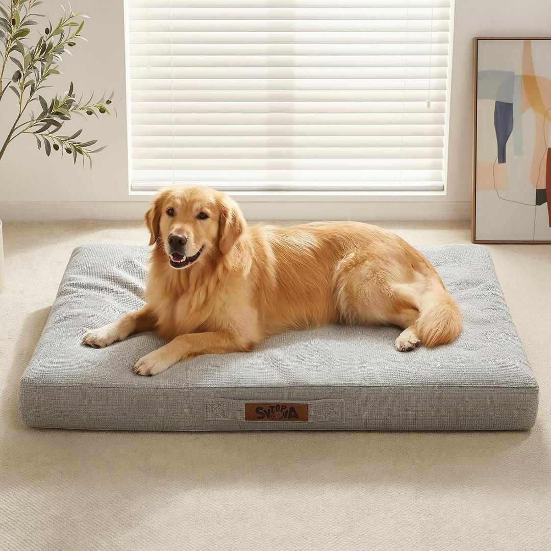 42" XL Indestructible Dog Bed, Orthopedic Waterproof Chew Proof Dog Bed, Chew-Resistant Dog Pad, 90 lbs Capacity for Extra Large Dogs, Indoor & Outdoor Use, Light Grey