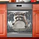 Funny Raccoon Kitchen Dishwasher Magnet Cover Sticker Magnetic Refrigerator Panel Front Door Fridge Microwave Decal, 23 X 26 in