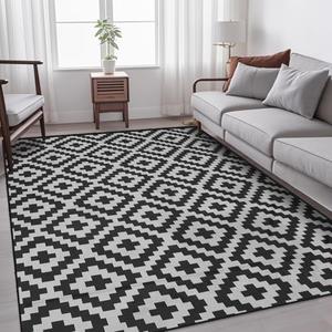 Boho 6‘x9’ Soft Area Rug with Nonslip Backing for Living Room, Bedroom, Dinning Room, Low Piles Carpet Mat Indoor and Outdoor Rug, Black&Gray
