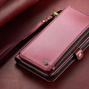 Defencase for iPhone 13 Case Wallet with RFID Blocking Card Holder for Women Men, Elegant PU Leather Magnetic Snap Flip Wrist Strap Zipper Wallet Phone Cases for iPhone 13, Wine Red