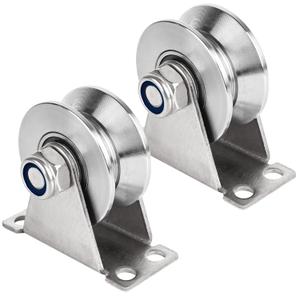 Groove Pulley Wheel for Rope Wall Mounted 2 Pack Stainless Steel Super Silent Cable Pullys Wheels System V Type Blocks Rollers Heavy Duty Detachable Duplex Bearing for Gym Equipment Sliding Gate