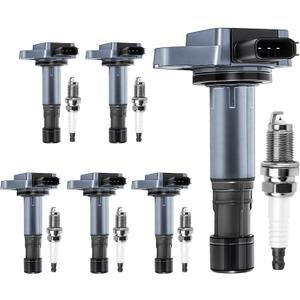 UF400 Ignition Coil Pack & 92213 Iridium Spark Plugs Compatible with Honda Accord 3.0L 2004-2007, Compatible with Acura MDX 2007-2009 3.7L, C1460, Set of 6