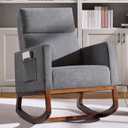 Yaheetech Rocking Chair, Upholstered Glider Chair with Side Pocket, Nursery Chair with High Backrest and Rubber Wood Legs, Rocking Accent Armchair for Living Room Bedroom Nursery, Gray