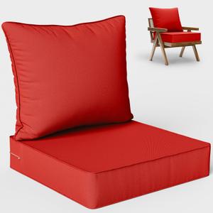 Outdoor Seat Cushion Set 24 L X 24 W X 5 H Inch Waterproof & Fade Resistant Patio Furniture Cushions with Removable Cover with Non-Slip Pads and Straps for Sofa Chairs, Chairs (Red)