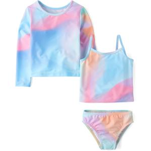 The Children's Place Baby-Girls and Toddler Long Sleeve Rashguard and Tankini Swimsuit, 3 Piece Set (4T, Gulf Blue)