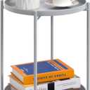 HollyHOME 2-Tier Round Side Table, Outdoor Small Folding Accent Stand with Removable Tray, Anti-Rust Metal Asional Table for Balcony Patio Living Room, Nightstand for Bedroom(Grey)