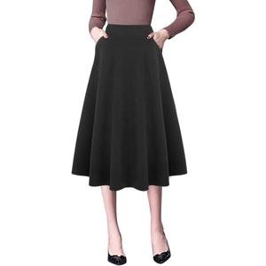 IDEALSANXUN Plaid Skirts for Womens Fall Winter High Waist Aline Pleated Midi Skirts (3X-Large, Pure Black)