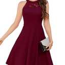 Bbonlinedress Women Vintage Cocktail Short Bridesmaid Prom Halter Formal Wedding Party Christmas Dress Claret XS