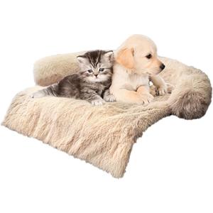 Luxurious Calming Dogs/Cats Bed Mats, Dog Pad Washable Removable Couch Cover, Plush Long Fur Mat for Pets, Waterproof Lining, Perfect for Small, Medium and Large Dogs and Cats (Beige, 34"x30")