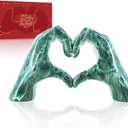 Heart Hands Sculpture Green Decor for Living Room Bedroom Apartment Bookshelf Table, Aesthetic Marble Statues Morden Accents Decorations, Knick Knacks Home Decor for Shelves