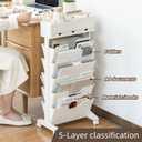 5 Tier Rolling Book Cart Multi-Functional Movable Storage Bookshelves with Lockable Wheels for Study Office Library Classroom, White (Whtie, with Wheel)