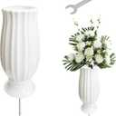 Cemetery Vase for Grave Decorations with Metal Spike Headstones Flower Holder (White)