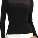 Darong Womens Long Sleeve Sexy Going Out Tshirt | Crew Neck, Slim Fit, Sexy Sheer, Mesh style, Going Out Top, Bodycon Shirt, Trendy Top (S)