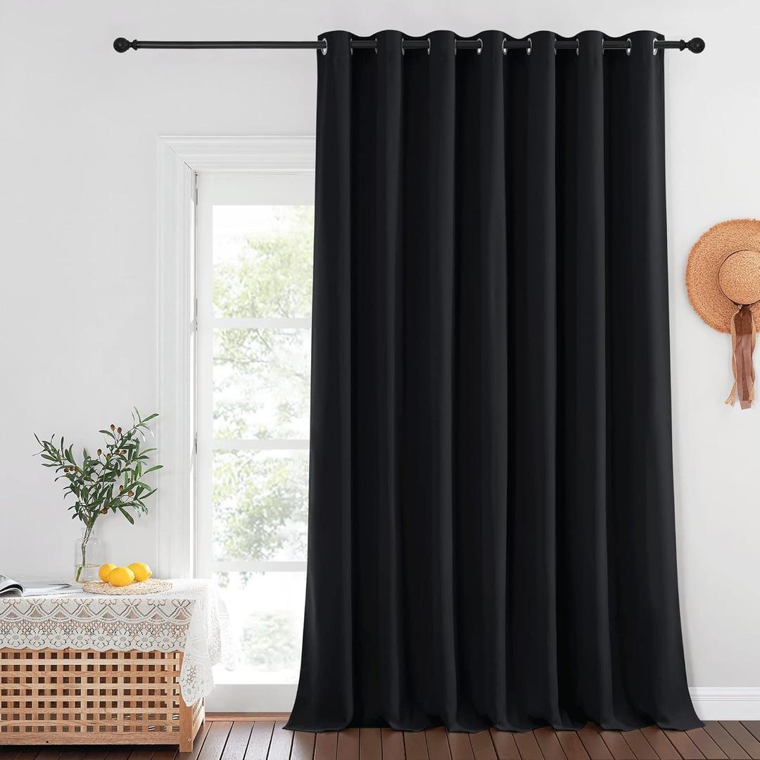 NICETOWN Black Out 144 inch Curtain for Sliding Glass Door, Grommet Thermal Insulated Sound Reducing Window Treatment Extra Wide Drape for Bedroom/Living Room, W100 x L144, 1 Panel