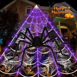 Halloween Spider with Simulation Web Led String Lights 200Led Purple Lighting 8 Modes Battery Operated Indoor Outdoor Holiday Decoration