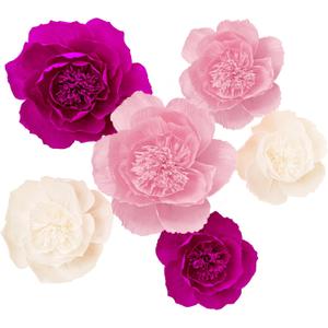 Crepe Paper Flowers Decoration for Wall, Flowers for Wedding Flower Backdrop Decor,Baby Shower,Birthday Party,Photo Backdrop,Archway Decor, Nursery Wall Decor (Rose Red+White+Pink;Set/6)