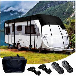 Wider 3.3m/10.83ft Rv Covers for Roof Only 210D Oxford Cloth Rv Roof Cover Wind, Rain and Snow Proof with 2 Windproof Straps Black-39.9 x 10.8 ft
