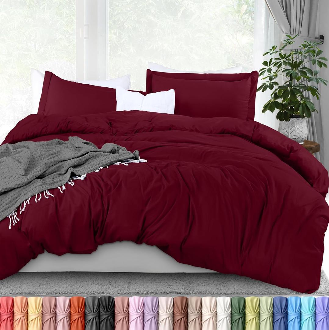 Utopia Bedding Duvet Cover Queen Size - 3 Piece with Zipper Closure - 1 Comforter Cover 90X90 Inches & 2 Pillow Shams 20X26 Inches (Burgundy) Comforter Not Included