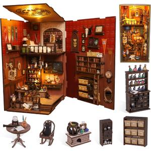 DIY Book Nook Kit - Magic 3D Wooden Booknook Bookshelf Decor with LED Lights, Enchanted Magic Miniature House Dollhouse Building Set, Creative Craft Gift for Adults, Teens & Book Lovers