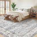 XLUEZ Area Rug 9x12 Living Room Rug, Machine Washable Vintage Distressed Boho Area Rug Non-Slip Soft Low Pile Large Indoor Rugs for Bedroom Kitchen Dining Room Office(Light Blue,9'x12')