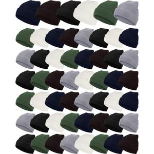 Jecery 48 Pack Kid Winter Beanies Bulk Cold Weather Child Knit Hat Cap for Outdoor School Boy Girl New Year Donations Gift(Woodland)
