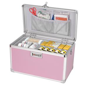 Medicine Box with Combination Lock - 13.4"x7.6"x8.2" First Aid Safe Medication Storage Case, Personal Items Safe Case for Hospital & Home & Outdoor 【Pink】