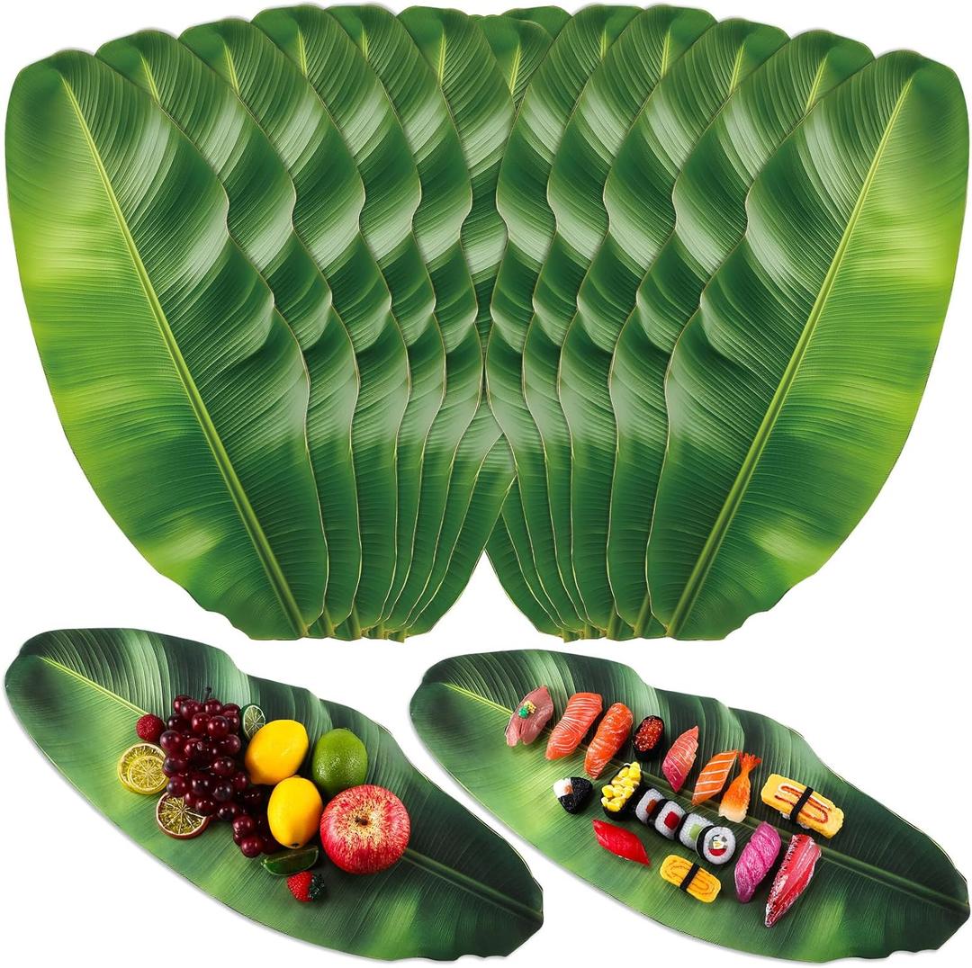 Tinlade 60 Pcs Banana Leaves Parchment Paper Leaf Tropical Artificial Banana Leaves for Cooking Charcuterie Board for Food Serving Hawaiian Party Decoration 22.8 x 9 Inch Centerpieces Placemat