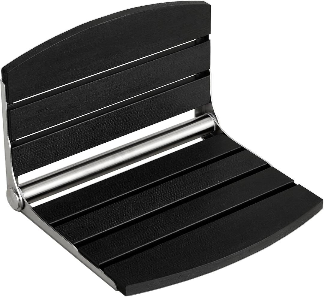 17.5" Wall Mounted Shower Seat, Fold Down Shower Seat Wall Mounted, HDPS Foldable Shower Seat, Folding Shower Seat Attached to Wall, for Inside Shower, Home Care(Black)