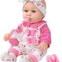 12" Baby Doll with Pink Bowknot Clothing Set,12 Inch Realistic Baby Dolls with Clothes and Accessories,Pacifier Bottle Toy Pretend Play Collection for 3+ Child Girls Gifts
