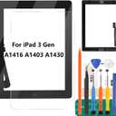 iPad 3 Screen Replacement-SRJTEK Touch Screen for iPad 3, 3rd Gen A1416 A1403 A1430 Digitizer Glass Sensor Assembly Repair Parts Kits,Include Home Button,Adhesive,Tempered Glass Black