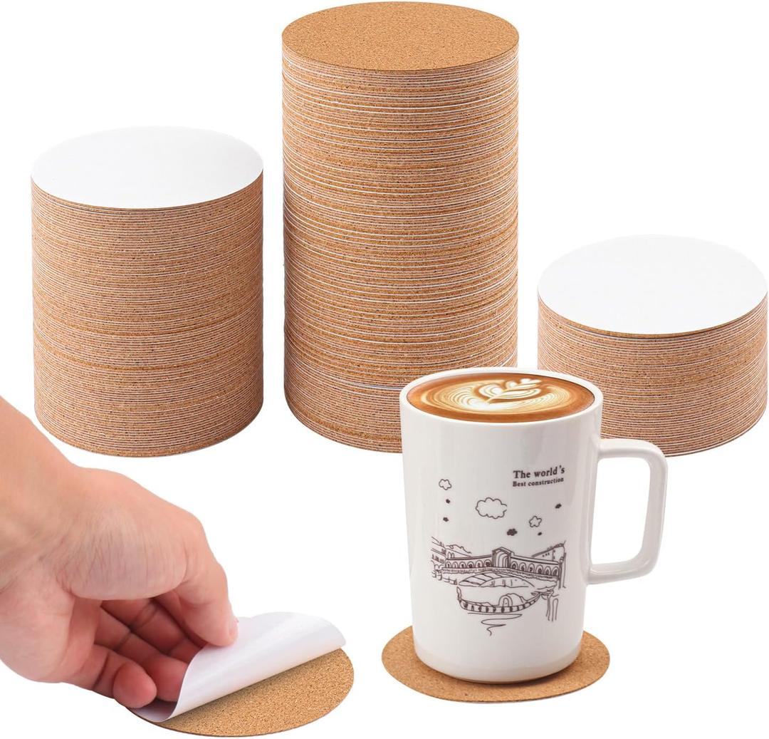 300 PCS 4 Inch Round Self-Adhesive Cork Sheets for Coasters, Cork Coaster Backing Pad for Home Tabletop Decoration