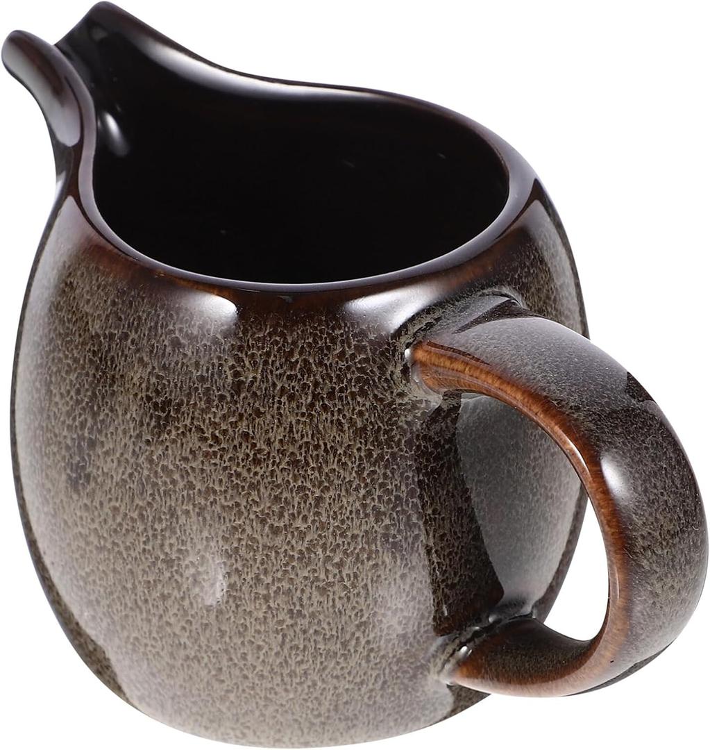 DEARMAMY Ceramic Creamer Gravy Boat Creamer Pitcher with Handle Ceramic Syrup Dispenser Terrarium Pitcher Pourer Serving for Milk Sauce Salad Dressings Broth Black Pepper Gray
