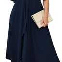 SCOMCHIC Women Plus Size Midi Dresses Wedding Guest Short Sleeve V Neck Tie Waist Casual Summer Flowy A Line Dress, XL