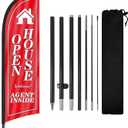 Open House Flags for Real Estate Agents With Pole Kit and Ground Stake 8Ft, Signs for Outside, Banner (Black/White/Red)