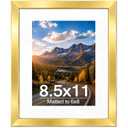 QOTIB Wood 16x20 Picture Frame with 11x14 Mat Gold, Display 11x14 with Mat or 16x20 Without, Wood 16 by 20 Photo Frame, 16 x 20 Frame for Wall Hanging Display, Gold