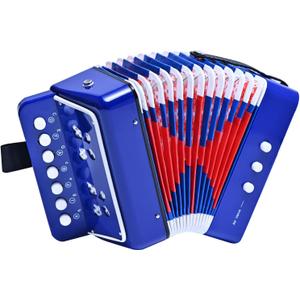 LIEKE Kids Accordion 10 keys Button Accordian,Musical Toy Instrument,Mini Accordion for Children Beginners (Blue)