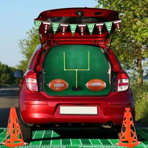 Halloween Football Trunk or Treat Car Decoration Kit Include Tablecloth Mini Football Training Sign Bucket Football Banner Backdrop Football Goal Post for Halloween Party Decor Supplies