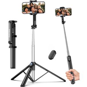 Fuloview 67‘’ Selfie Stick Travel Tripod, Extendable Tripod for iPhone with Wireless Remote Control and Phone Holder, iPhone Stand for Photograph, Compatible with All Cell Phones, Black