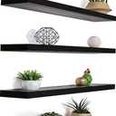 24 Inch Black Wood Floating Shelves for Wall Rustic Wall Shelf for Bedroom Living Room Set of 4, 24Incn