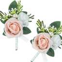 Set of 2 Pink Rose Boutonniere for MenWedding, Groom Groomsman Artificial Flowers for Wedding Anniversary Celebration,Prom,Party,Home Decoratio (Pink)