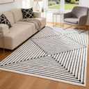 YIHOUSE Washable 5x7 Area Rugs for Living Room, Black and White Striped Rug for Bedroom Playroom Non Slip Low Pile, Soft Modern Geometric Carpet for Entryway Home Office Decor