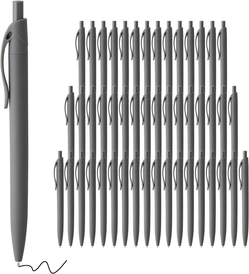 deegtran Pens Bulk, 50 Pack No Bleed Grey Barrel Black Ink Click Pens, Wholesale Retractable Ballpoint Pens, Pen Medium Point, Smooth black Ink Pen, 1.0MM