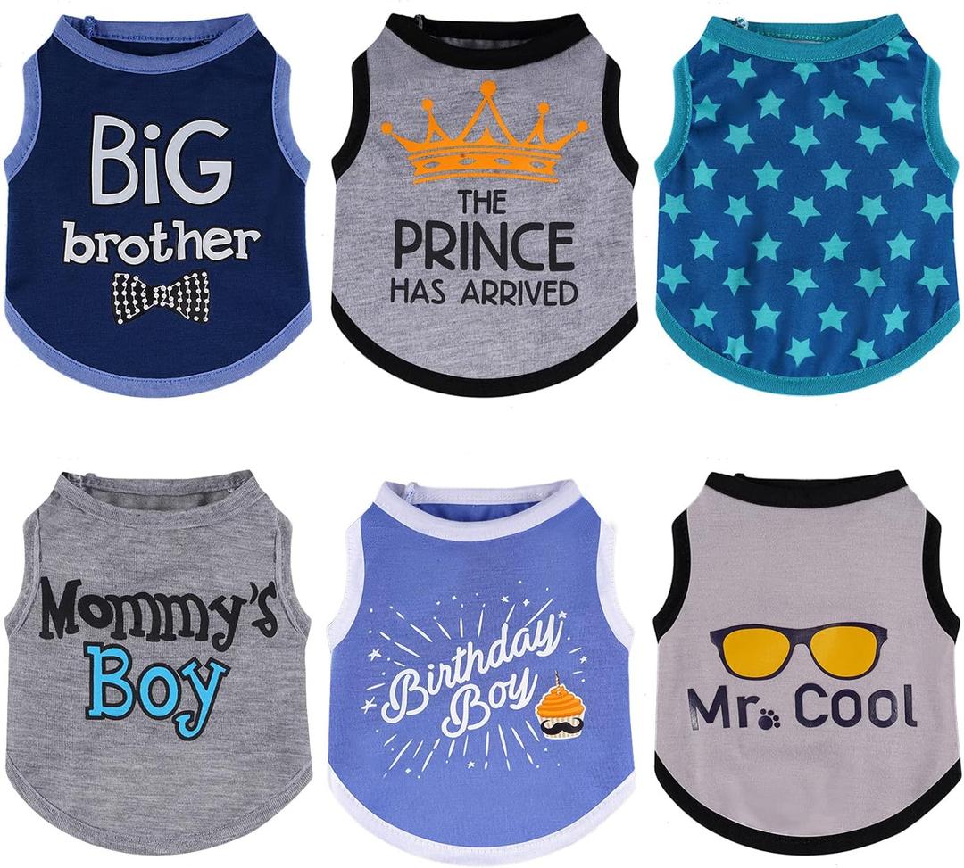 6 x Sadnyy 6 Pack Winter Dog Shirt Boy Pet Clothes Doggy Tee Tank Top Kitten Shirts with Letters for  Dogs Cats Soft Cozy Chihuahua Vest Apparel for Dog Cat Puppy(Small)