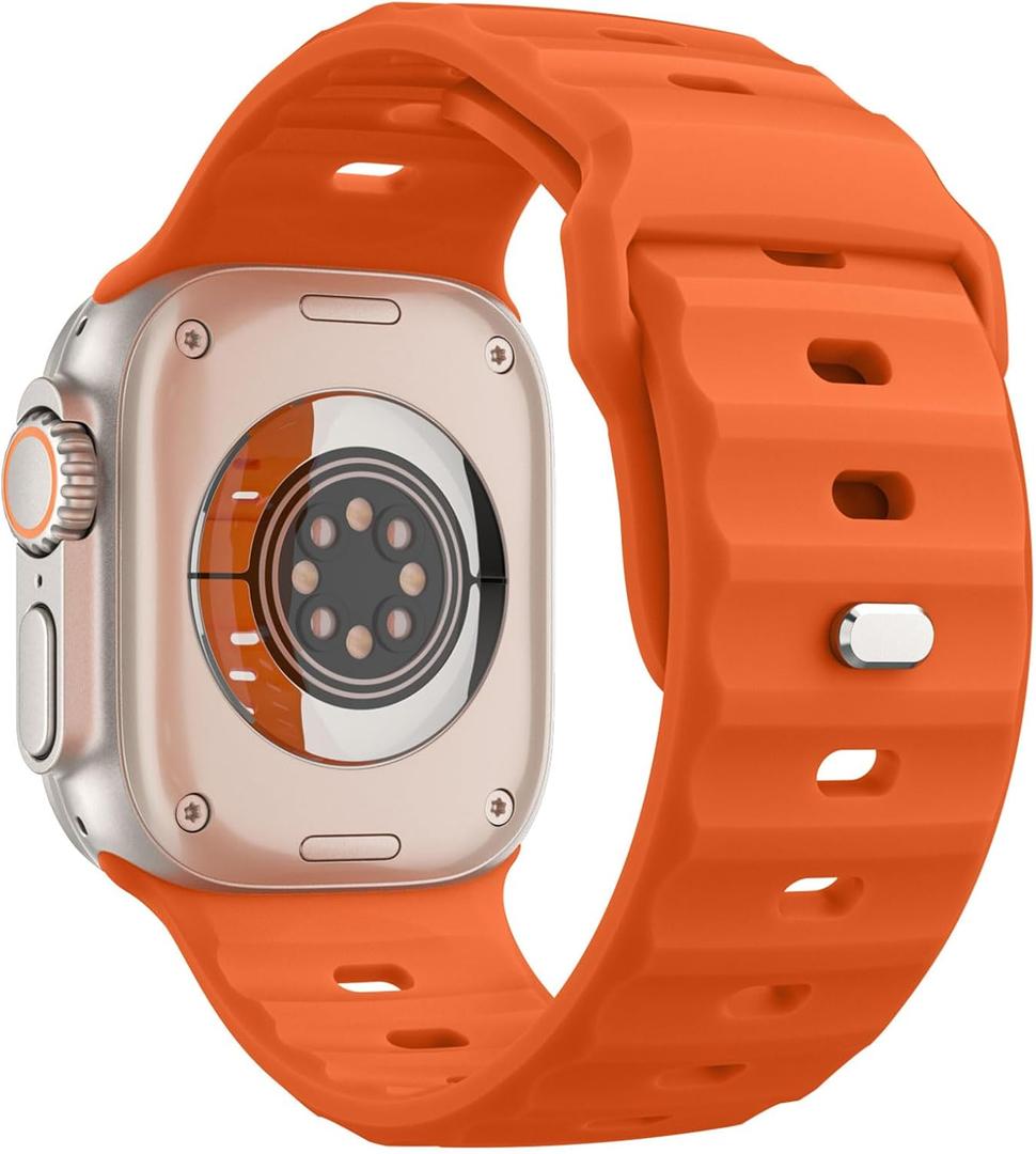 MoKo Ocean Band Compatible with Apple Watch Ultra 2 Band 49mm 46mm 45mm 44mm 42mm for Men Women, Silicone Replacement Strap Sport Wrist band for iWatch Series 10 9 8 7 6 5 4 SE Ultra 2, Orange